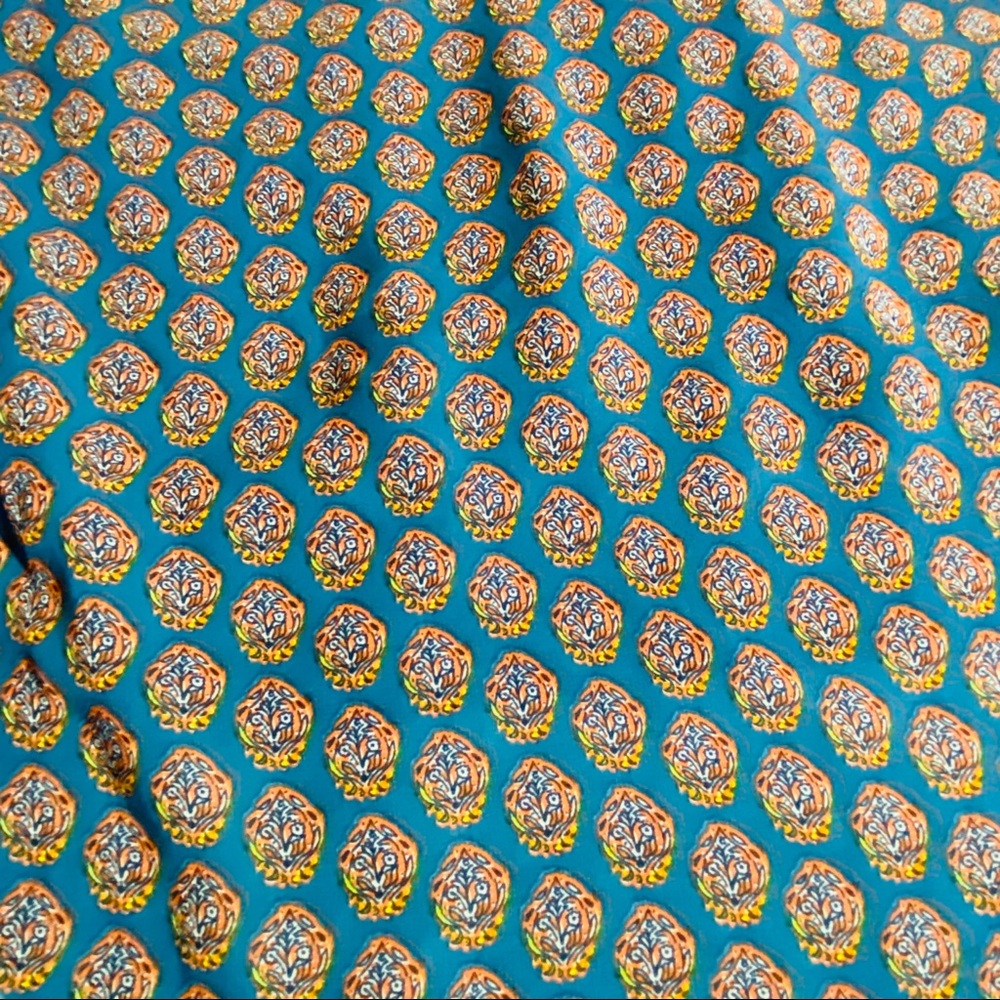 CAbi Medallion Reign Sleeveless Blouse Womens Sz Small Teal Orange Ruffles 3275 - Picture 10 of 11